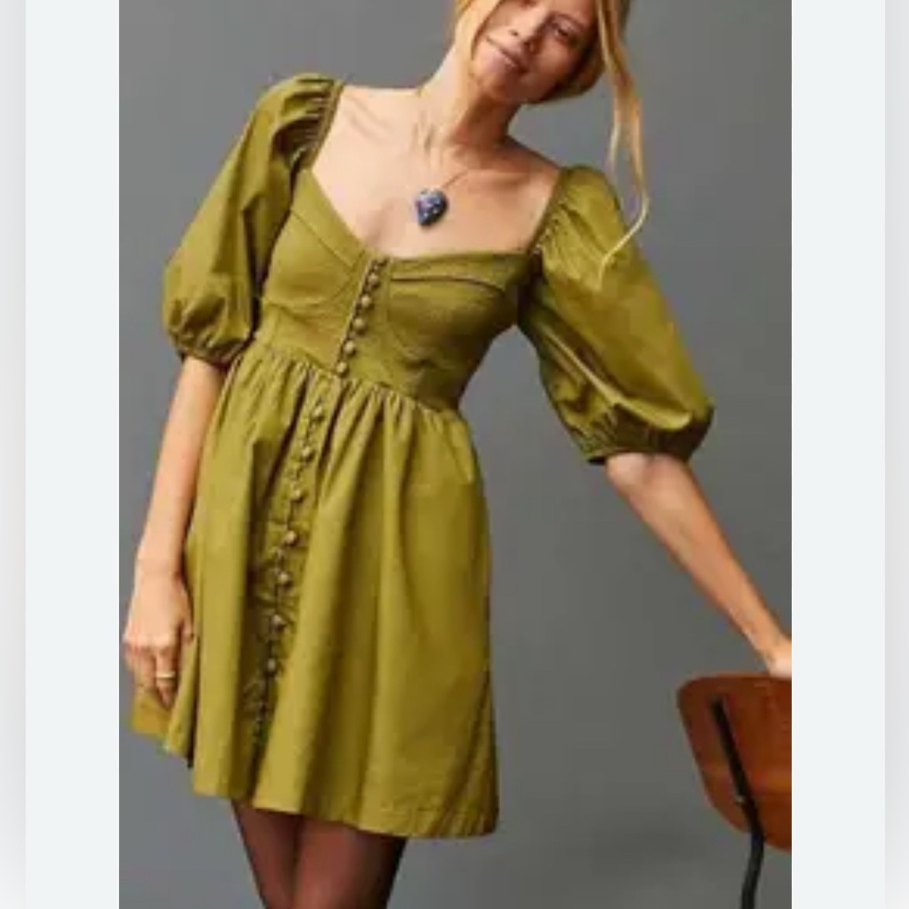 Anthropologie Olive Green Mini Dress